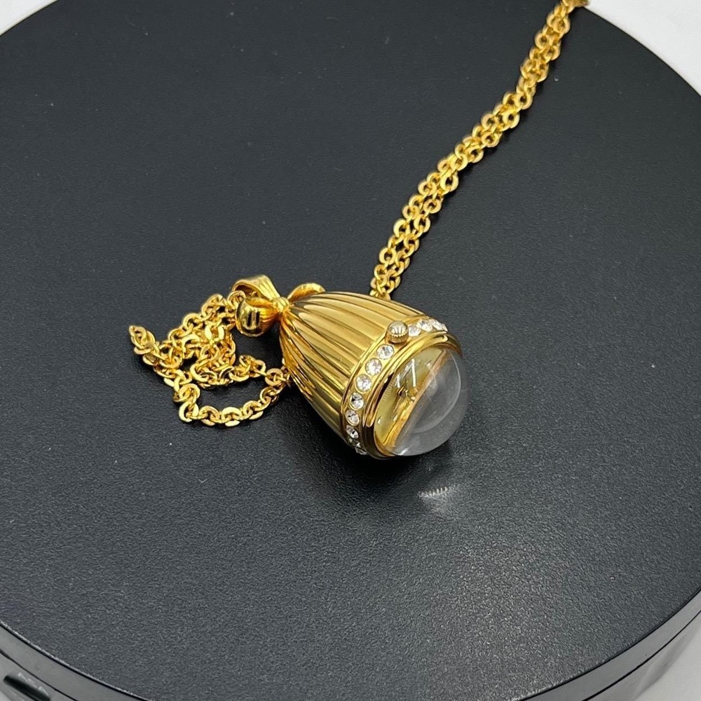 Joan Rivers Vintage Gold Tone Watch Pendant Crystal Egg Shape Necklace Works‎
